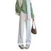 Calças de Lã Wide-Leg Branco-Cremoso Femininas Outono e Inverno Calças de Perna Reta com Forro de Lã Versão Estreita Longas Soltas Primavera e Outono Calças Banana Espinha de Peixe