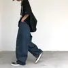 Jeans de Sarja Lavada com Caimento Solto Marca Trendy Ins Retrô Japonês Fluido Oversized Perna Larga Calças Lanterna Unissex