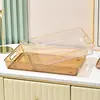 Prato de Frutas e Legumes de Luxo Leve Doméstico Prato de Frutas Transparente Xadrez Borda Dourada para Sala de Estar Cozinha Prato de Chá Bandeja Retangular Atacado