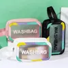 Bolsa de Cosméticos Transparente com Borda Colorida Fosca Personalizada, Simples, Portátil, À Prova d'Água, Necessaire, Cosméticos de Viagem, Armazenamento de Grande Capacidade