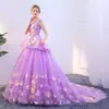 Nuevo Vestido de Alta Gama Rosa-Morado Estilo Hada con Cola Larga, Elegante y Esponjoso, Adecuado para Canto en Solitario y Exámenes de Desempeño