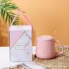 Taza de Cerámica de Mármol Taza para Beber Taza para Avena Desayuno Taza para Café Doméstica de Aspecto Elegante con Tapa y Cuchara