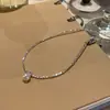 Estilo Lujo Ligero Francés Plata Quebrada Circonita Perla Collar Elegante Moda Cadena para Suéter de Gama Alta Collar Simple Versátil para Mujeres