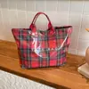 Bolso de Mano de Cuadros Impermeable de PVC de Gran Capacidad Ligero para Viajes Casuales, Bolso Tote para Estudiantes Universitarios, Nuevo Color de Moda