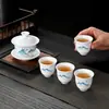 Porcelana Blanca Dehua 1 Gaiwan 4 Tazas Gongfu Juego de Té Hogareño Cerámica Tazas para Preparar Té Gaiwan Caja de Regalo Juego Regalos de Festival