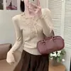 Diseño Base Otoño e Invierno Estilo Occidental Top para Mujer Borde con Borlas Elegantes Francesas Jersey de Punto Adelgazante Elegante con Cuello en V Ropa Exterior