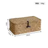 Caixa de Armazenamento Retangular para Mesa, Caixa de Presente Trançada à Mão, Cesta de Armazenamento para Lanches e Diversos de Mesa de Centro, Cesta de Armazenamento Trançada de Palha com Tampa