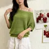 Estilo puramente seductor, asimétrico de un solo hombro, nuevo top tejido de manga corta para mujer, fresco y holgado para el verano, top de diseño elegante