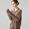 Elegante y con clase cárdigan de cachemira para mujer de otoño e invierno, grueso, con cuello de solapa y estampado floral, abrigo superior de punto de lana de aspecto juvenil