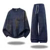 Nuevo conjunto de dos piezas para hombre de otoño, sudadera sintética con cuello tipo polo, pantalones jogger anchos y fluidos, casual y elegante
