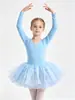 Ropa de baile infantil transfronteriza, algodón puro, absorbente de sudor, manga larga, manga corta, detalle de lazo, cierre de broche, falda de ballet de malla multicapa