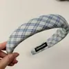 Goma para el pelo a cuadros azules a rayas estilo coreano, Diadema a cuadros para mujer, Diadema dulce de principios de primavera, Accesorio para el pelo de esponja de caña alta