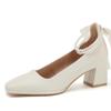 Zapatos Mary Jane de Estilo Francés para Mujer 2026 Primavera y Otoño Cuadrados de Punta Hada Tacones Altos con Lazo de Cinta de Perla Estilo Retro