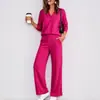 2026 Moda deportiva cruzada europea y americana para mujer en Amazon, sudadera de color liso con cuello en V y manga larga, conjunto de pantalones casuales