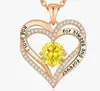 Colar Moderno de Nicho em Formato de Coração para Mulheres, Elegante e Sofisticado Ouro Rosa Pingente de Coração de Camada Dupla com Pedra de Nascimento, Luxo Leve