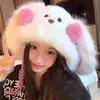 Lindo Gorro de Felpa de Oso, Bufanda para el Cuello y Guantes Todo en Uno para Mujer en Invierno, Ciclismo a Prueba de Frío, Resistente al Viento, Cálido y Gorro Protector de Orejas, a la Moda