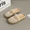 Mules Femininas de Verão com Biqueira Aberta para Uso ao Ar Livre, Sandálias Slip-On com Lantejoulas, Novo Modelo 2026, Sandálias Mary Jane Vazadas em Tela