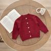 Conjunto de Dos Piezas para Niña: Cárdigan de Punto con Patrón de Olas + Pantalones Cálidos para Exteriores con Parches en Dos Tonos Rojo Atuendo de Año Nuevo para Bebé