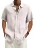 2026 Sitio Independiente Deseo Artículo Más Vendido de Amazon Verano Cuello en V Botón Algodón Lino Color Sólido Camisa de Moda para Hombre