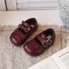 Zapatos de Cuero para Niñas 2026 Primavera Nuevos Retro Doble Hebilla Lazo Zapatos Mary Jane Planos Zapatos de Ballet