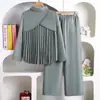 Moda de Primavera 2026 Camisa Holgada de Manga Larga con Espalda Plisada Pantalones Elásticos de Pierna Ancha Conjunto Casual Ropa para Niños