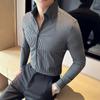 Atacado dos homens coreano- estilo longo- camisa de mangas compridas moda moda risca de giz dos homens assentamento camisa não- engomar drapejar slim fit camisa da juventude