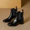 Botines de Tacón Alto para Mujer en Otoño e Invierno, Botas Chelsea Elásticas de Estilo Británico, Punta Cuadrada, Tacón Grueso, Cierre de Cremallera Trasera, Botas Martin, Botas de Otoño