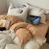 Juego de ropa de cama de algodón puro de cuatro piezas, funda de edredón, sábana, sábana bajera para cama individual, juego de tres piezas para dormitorio de estudiante, estilo minimalista