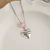 Collar de Acero de Titanio con Letra de Piedra Natural en Forma de Corazón para Mujer, Estilo de Gama Alta de Nicho, Cadena Larga para Suéter, Accesorio Versátil para el Día a Día