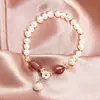 Pulsera de Perla de Agua Dulce Cristal de Fresa Alienígena Diseño Estético para Mujer Moda Coreana Pulsera Sencilla Pulsera para Novia