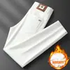 Jeans Branco de Sarja de Alta Qualidade à Prova de Três Coisas Outono 2026 Italiano para Homens, Corte Slim, Marca Tendência, Calças Longas Casuais Elásticas