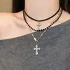 Collar Vintage de Múltiples Capas con Cruz y Perlas para Mujer, Cadena de Clavícula en Capas Estilo Punk Oscuro, Accesorios Y2K para Chicas Mileniales