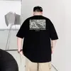 Camiseta Casual Masculina Plus Size de Marca da Moda, Solta, Simples, de Algodão, com Estampa de Letra, Oversized, Gola Redonda, Manga Curta