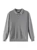 Camisa Polo de Punto con Cuello de Solapa Estilo Lujo Ligero Old Money para Hombre 2026 Otoño/Invierno Nuevo Suéter de Manga Larga con Textura de Canalé Vertical para Hombre