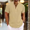 Camisa de Manga Corta para Hombre Estilo Europeo y Americano para Verano, Camisa de Color Puro con Cuello Mao para Hombre Semiabierta Transfronteriza Amazon, Manga Corta de Lino