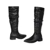 Botas de mujer de tubo alto con punta fina, transfronterizas, para otoño e invierno, color liso, cremallera lateral, versátiles, suela de goma, antideslizantes, tacón cuadrado de tacón medio, botas de montar
