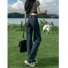 Pantalones vaqueros negros rectos de cintura alta para mujer, nuevos de primavera, holgados, combinables, ajustados, de pierna ancha y altos.