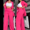 Traje de Mujer Elegante Europeo y Americano de Comercio Exterior 2024 Color Sólido Mangas Divididas Solapa Bolsillo Pantalón Recto
