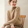 Suéter de Cachemira de Color Sólido Nuevo para Otoño e Invierno para Mujer, Cuello Medio Alto, Hombro de Siete Puntos, Camisa Base, Suéter Cálido Casual de Temperamento para el Trabajo