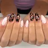 Uñas postizas largas y brillantes, manicura de comercio exterior transfronterizo europeo y americano, estampado de leopardo, marrón degradado con lunares blancos, venta al por mayor de uñas postizas