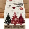 Camino de Mesa Navideño Lino Estampado Feliz Navidad Hombre de Jengibre Múltiples Especificaciones Tela Decorativa de Mesa