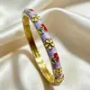 En Stock Suministro Directo de Fábrica Pulsera de Esmalte Flor de Cerezo, Pulsera Multicolor de Esmalte Fino con Goteo, Accesorio Diario para Niñas, Venta al por Mayor