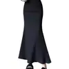 Elegante y estilosa falda larga para mujer para primavera y otoño, de cintura alta, que cubre la cadera, fluida, línea A, estilo cola de pez, maxi falda