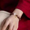 Pulsera de Cuentas de Transferencia de Fortuna de Arena Dorada Púrpura de Mineral Crudo de Cinabrio para Mujeres, Regalo de Año del Zodiaco, Pulsera de Joyería de Bajo Contenido con Cuentas