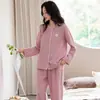Conjunto de Pijama de Manga Larga de Algodón Puro para Mujer Primavera y Otoño Tacto de Alta Gama Se Puede Usar al Aire Libre Manga Larga Pantalón Largo Tallas Grandes Ropa de Casa