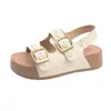 Sandalias de plataforma con velcro de suela gruesa de una tira para mujer, nueva moda de verano 2026, sandalias de playa para exteriores con doble hebilla