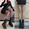 Medias Negras para Mujer, Medias Finas Negras Disco, Populares Medias de Red con Diamantes con Letras, Pantimedias Jk Blancas