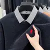 Camiseta de Base de Punto para Otoño e Invierno, Suéter para Hombre con Cuello de Camisa, Top Falso de Dos Piezas, Moda de Invierno para Hombre, Manga Larga Cálida