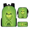 Monstro de Cabelo Verde Grinch Mochila Escolar Grinch Transfronteiriça Nova Mochila Escolar Mochila Cartoon Conjunto de Três Peças Bolsa Lateral Estojo