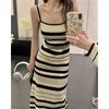 Estilo coreano contraste cor malha listrado sling vestido feminino verão solto liso emagrecimento vestido puro desejo moda